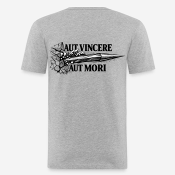 Preview: AUT VINCERE AUT MORI Slim Fit T-Shirt in grau mit Rückendruck